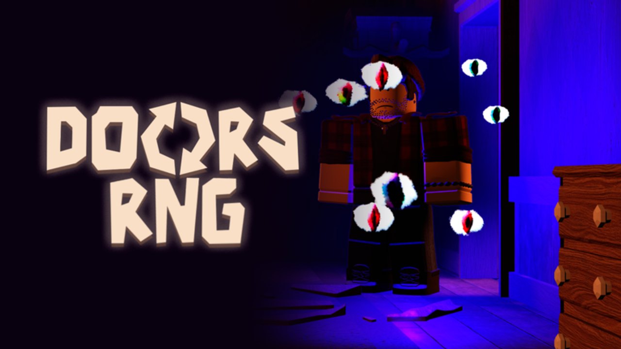 DOORS RNG avatar surrounded by floating Eyes in a purple hallway