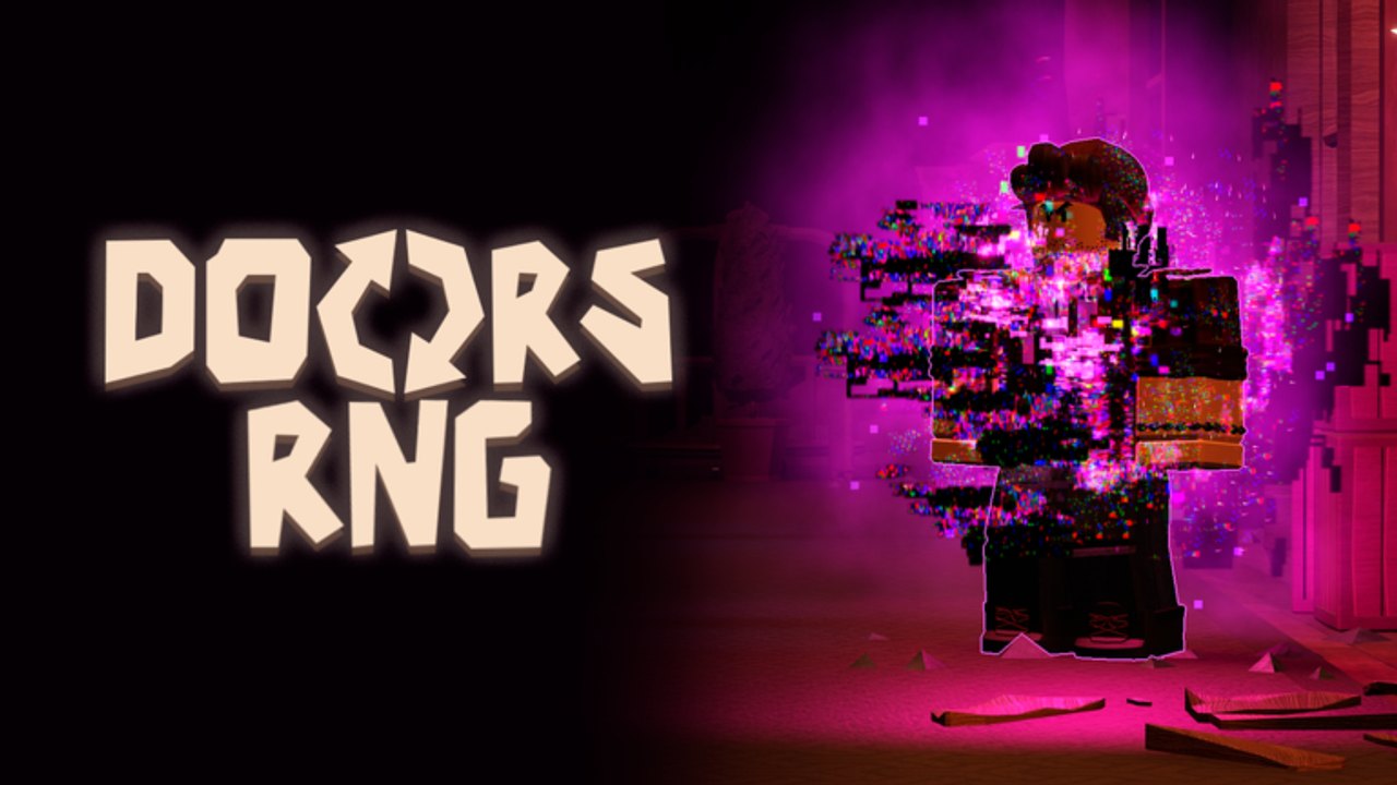 DOORS RNG avatar wrapped in a magenta Archives glitch shatter aura