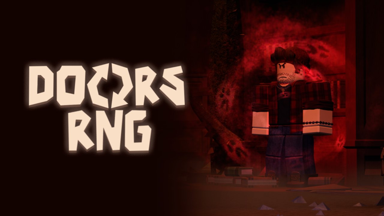 Roblox avatar in DOORS RNG surrounded by a red Seek-style aura inside a cluttered hotel room